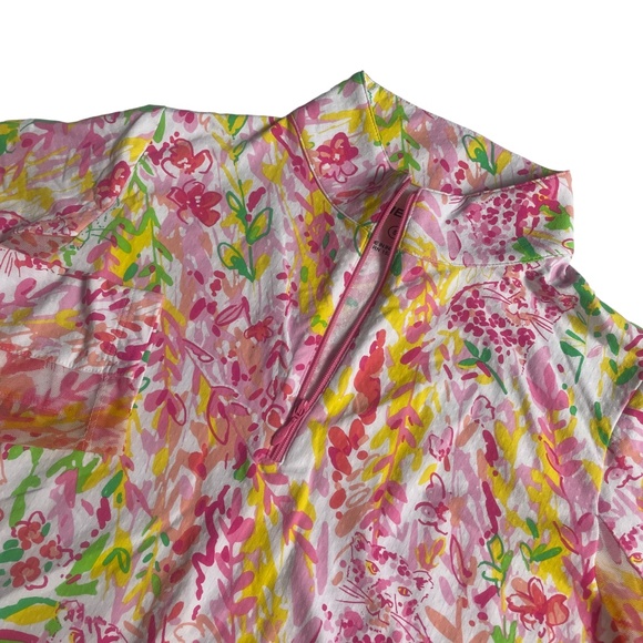 Ulkbul Tops - Ulkbul Small Floral Sheer Underarm Athletic Shirt 1/4 Zip Nylong Blend w/ Mesh